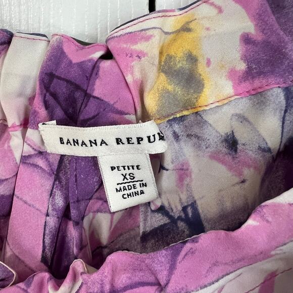 Banana Republic purple/yellow abstract print 100% silk blouse, Size XS - Picture 4 of 6